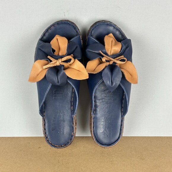 Spring Step Hilary Leather Sandals Womens 6.5/7 EU 37 Blue Tan Floral Wedge - Picture 6 of 11